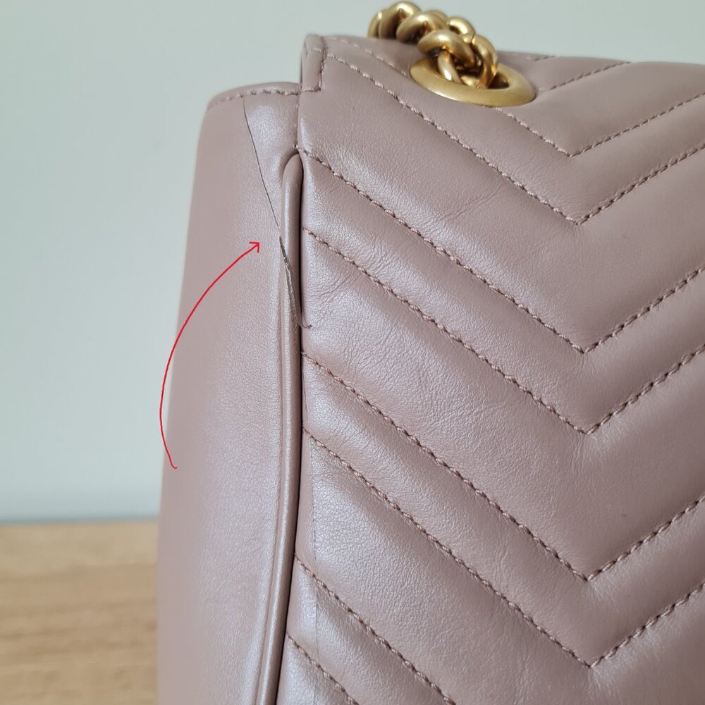 Gucci GG Marmont Large Shoulder Bag Dusty Pink Rose Mauve Matelasse Gold Rare - Picture 5 of 16